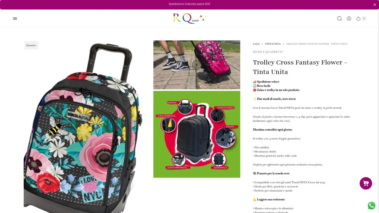 Homepage dello store RQShop